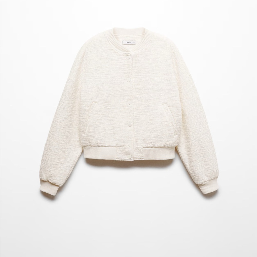 MANGO Cream Teddy Jacket with Ribbed Cuffs and Hem